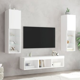 5-delige Tv-wandmeubelset met LED-verlichting bewerkt hout wit 3