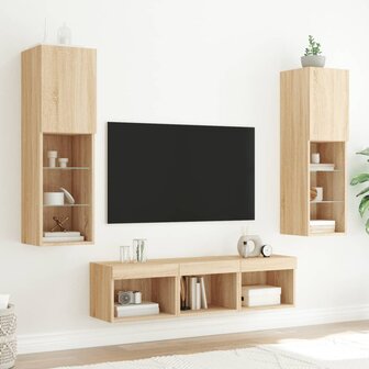 5-delige Tv-wandmeubelset met LED bewerkt hout sonoma eiken 3