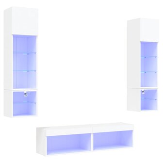 6-delige Tv-wandmeubelset met LED-verlichting bewerkt hout wit 2