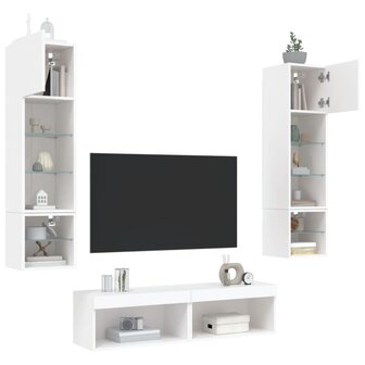 6-delige Tv-wandmeubelset met LED-verlichting bewerkt hout wit 4