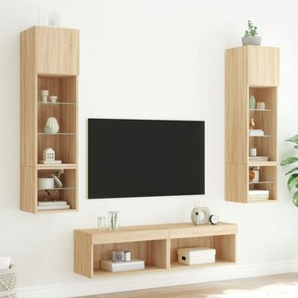 6-delige Tv-wandmeubelset met LED bewerkt hout sonoma eiken 3