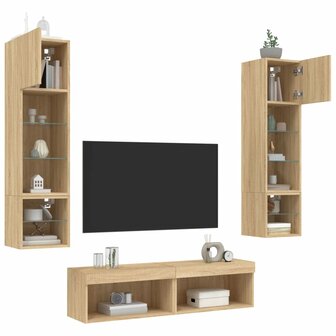 6-delige Tv-wandmeubelset met LED bewerkt hout sonoma eiken 4