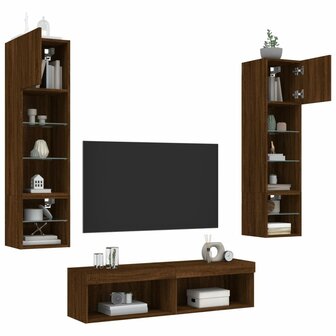 6-delige Tv-wandmeubelset met LED bewerkt hout bruineikenkleur 4