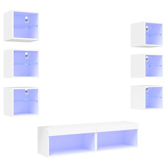 8-delige Tv-wandmeubelset met LED-verlichting bewerkt hout wit 2