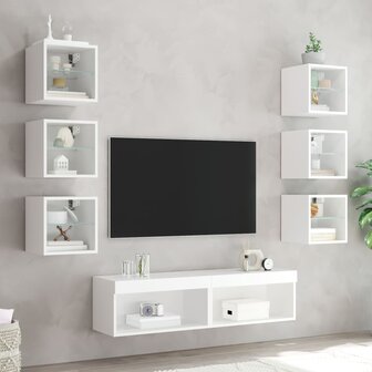 8-delige Tv-wandmeubelset met LED-verlichting bewerkt hout wit 3