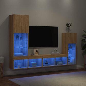 4-delige Tv-wandmeubelset met LED bewerkt hout sonoma eiken 4