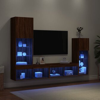 4-delige Tv-wandmeubelset met LED bewerkt hout bruineikenkleur 4