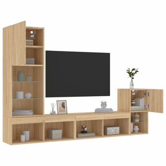 4-delige Tv-wandmeubelset met LED bewerkt hout sonoma eiken 1