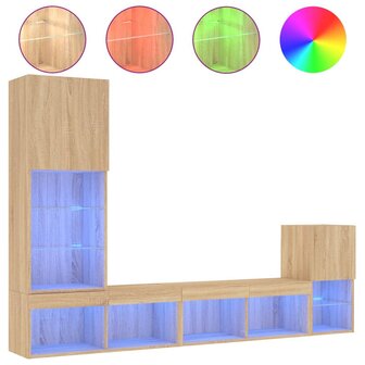 4-delige Tv-wandmeubelset met LED bewerkt hout sonoma eiken 2