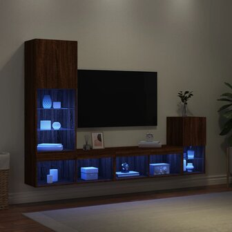 4-delige Tv-wandmeubelset met LED bewerkt hout bruineikenkleur 4