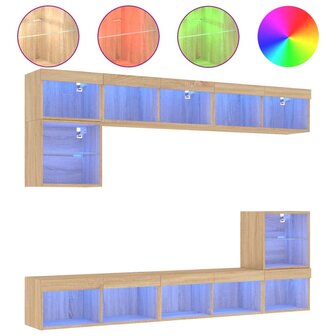 8-delige Tv-wandmeubelset met LED bewerkt hout sonoma eiken 2