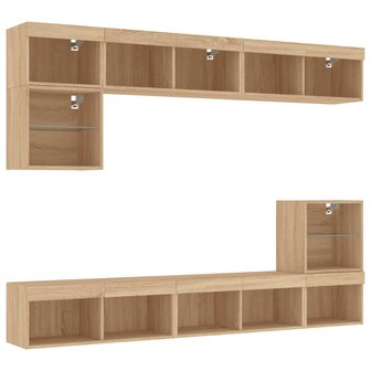 8-delige Tv-wandmeubelset met LED bewerkt hout sonoma eiken 3