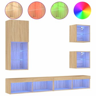 5-delige Tv-wandmeubelset met LED bewerkt hout sonoma eiken 2