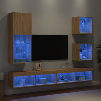 5-delige Tv-wandmeubelset met LED bewerkt hout sonoma eiken 4