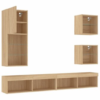 5-delige Tv-wandmeubelset met LED bewerkt hout sonoma eiken 6