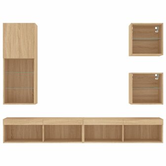 5-delige Tv-wandmeubelset met LED bewerkt hout sonoma eiken 7