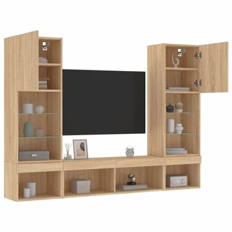 5-delige Tv-wandmeubelset met LED bewerkt hout sonoma eiken 1