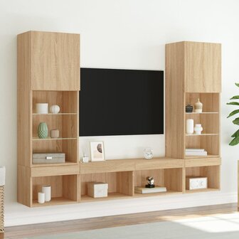 5-delige Tv-wandmeubelset met LED bewerkt hout sonoma eiken 3