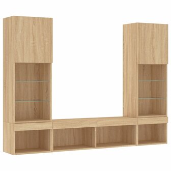 5-delige Tv-wandmeubelset met LED bewerkt hout sonoma eiken 5