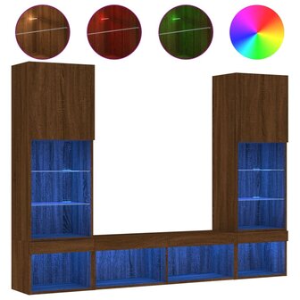 5-delige Tv-wandmeubelset met LED bewerkt hout bruineikenkleur 2