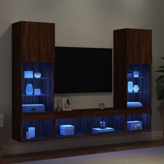 5-delige Tv-wandmeubelset met LED bewerkt hout bruineikenkleur 4