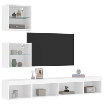 5-delige Tv-wandmeubelset met LED-verlichting bewerkt hout wit 1