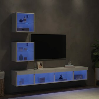 5-delige Tv-wandmeubelset met LED-verlichting bewerkt hout wit 4