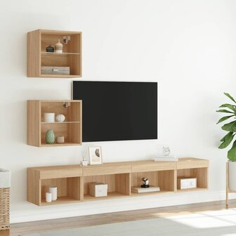 5-delige Tv-wandmeubelset met LED bewerkt hout sonoma eiken 3