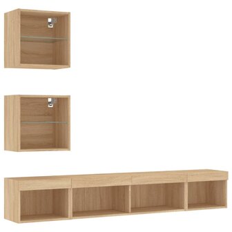 5-delige Tv-wandmeubelset met LED bewerkt hout sonoma eiken 5