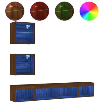 5-delige Tv-wandmeubelset met LED bewerkt hout bruineikenkleur 2