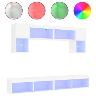 6-delige Tv-wandmeubelset met LED-verlichting bewerkt hout wit 2