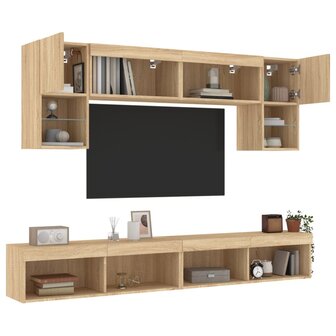 6-delige Tv-wandmeubelset met LED bewerkt hout sonoma eiken 1