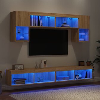 6-delige Tv-wandmeubelset met LED bewerkt hout sonoma eiken 4