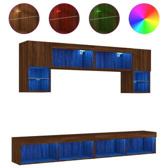 6-delige Tv-wandmeubelset met LED bewerkt hout bruineikenkleur 2