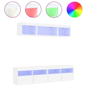 5-delige Tv-wandmeubelset met LED-verlichting bewerkt hout wit 2