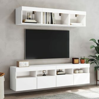 5-delige Tv-wandmeubelset met LED-verlichting bewerkt hout wit 3