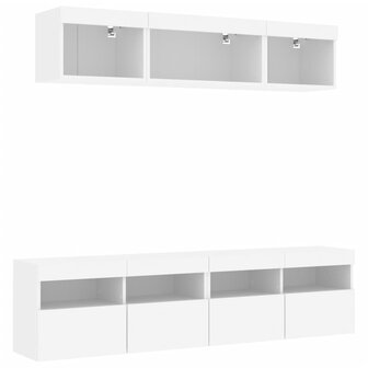 5-delige Tv-wandmeubelset met LED-verlichting bewerkt hout wit 5