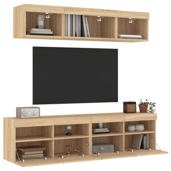 5-delige Tv-wandmeubelset met LED bewerkt hout sonoma eiken 1