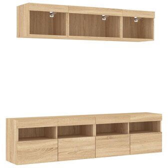 5-delige Tv-wandmeubelset met LED bewerkt hout sonoma eiken 5