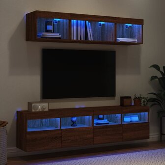 5-delige Tv-wandmeubelset met LED bewerkt hout bruineikenkleur 4