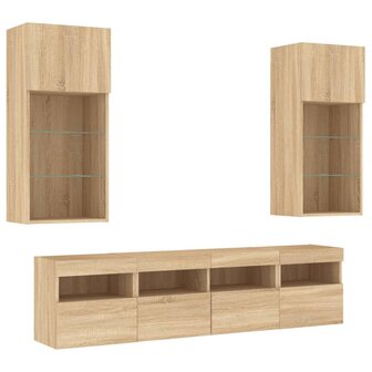 5-delige Tv-wandmeubelset met LED bewerkt hout sonoma eiken 3