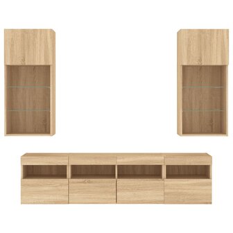 5-delige Tv-wandmeubelset met LED bewerkt hout sonoma eiken 6