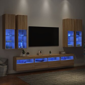 7-delige Tv-wandmeubelset met LED-verlichting sonoma eikenkleur 4