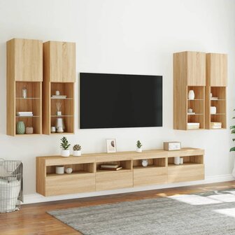 7-delige Tv-wandmeubelset met LED-verlichting sonoma eikenkleur 5