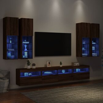 7-delige Tv-wandmeubelset met LED-verlichting bruin eikenkleur 4