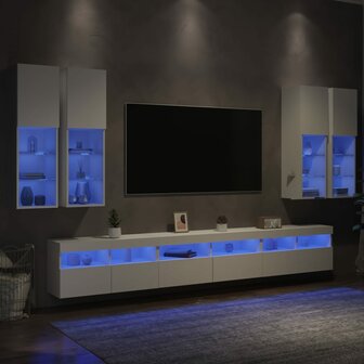 7-delige Tv-wandmeubelset met LED-verlichting wit 4