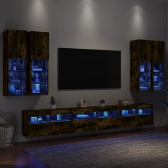 7-delige Tv-wandmeubelset met LED-verlichting gerookt eiken 4