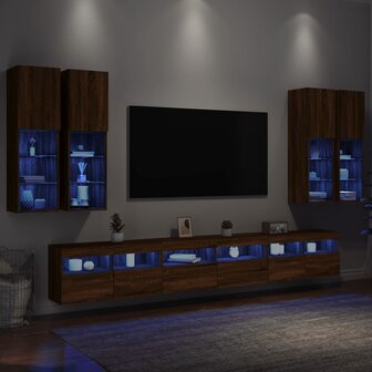 7-delige Tv-wandmeubelset met LED-verlichting bruin eikenkleur 4