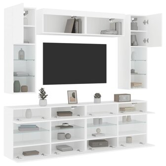 6-delige Tv-wandmeubelset met LED-verlichting wit 1