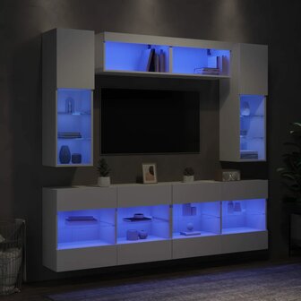 6-delige Tv-wandmeubelset met LED-verlichting wit 5